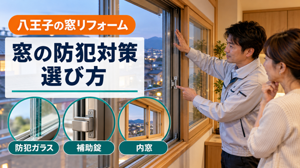 窓の補助錠と防犯対策を案内する施工スタッフ